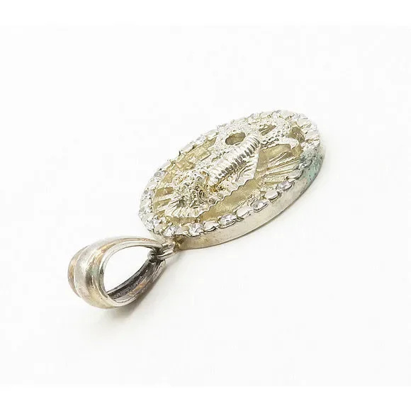 925 Sterling Silver Vintage Cubic Zirconia Cobra Snake Round Pendant PT11952